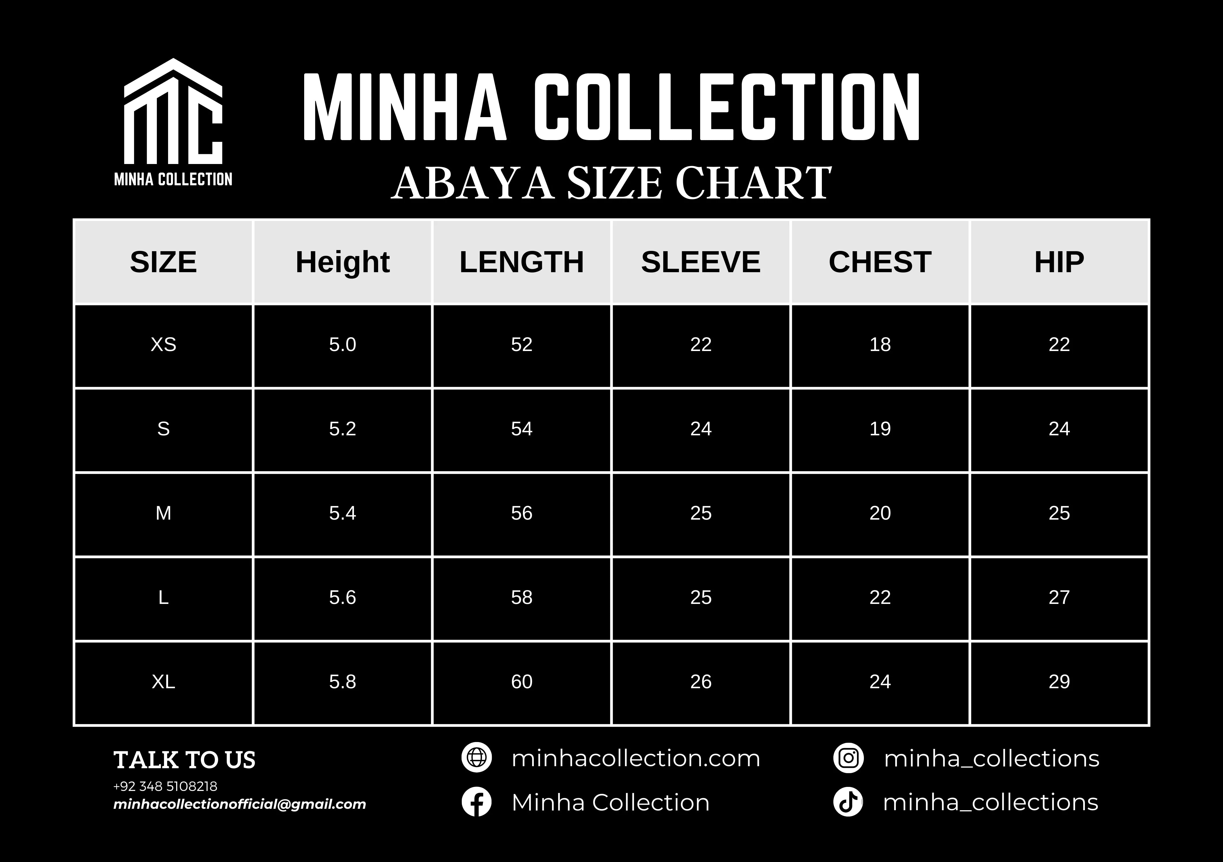 Violet Abaya Size Chart